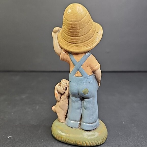 Lucille Neuman Hand Painted Ceramic Figurine Of Farming Child Wil Puppy Dog CA - Picture 3 of 8